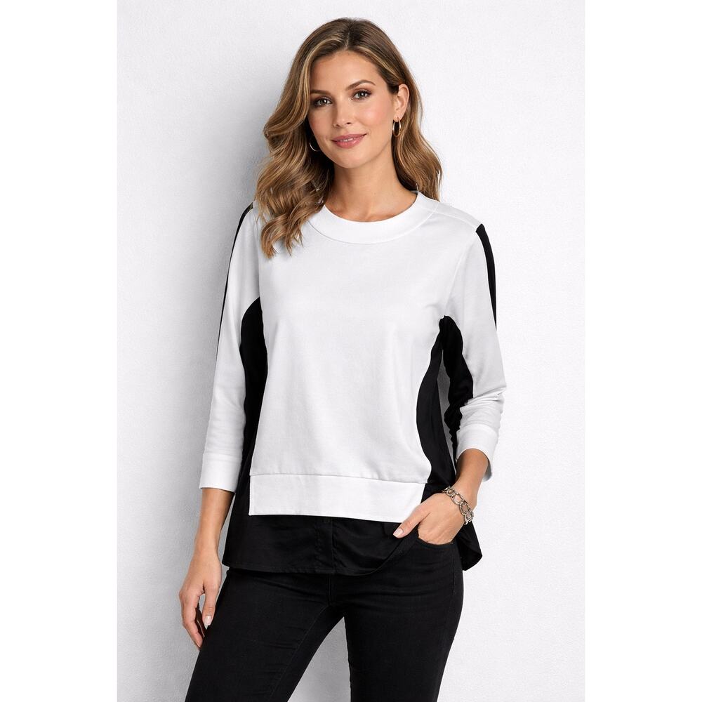PLANET by Lauren G Layered Color Block Cinch Sleeve Sweater Blouse Size 1 US 4-8